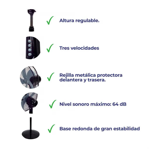Ventilador de Pie 5 Aspas Negro 50W