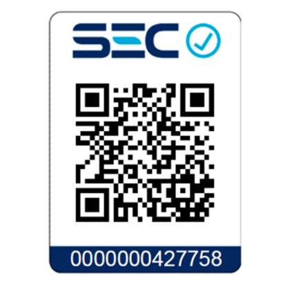 Etiqueta con código QR de certificación SEC y número 0000000427758 para electrodoméstico.