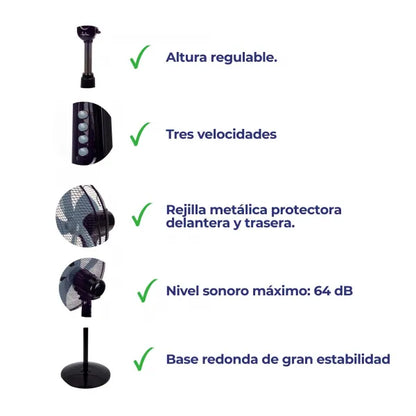 Ventilador de Pie 5 Aspas Negro 50W - Total home Chile
